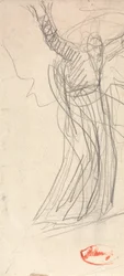 Stehende Figur mit erhobenen Armen